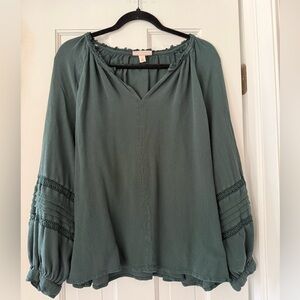 Women’s Knox Rose XL Green Boho Peasant Blouse Lace Sleeve